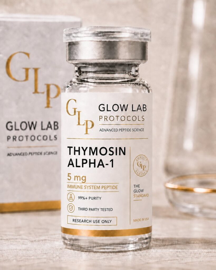 Thymosin Alpha-1 5 mg research peptide vial by Glow Lab Protocols